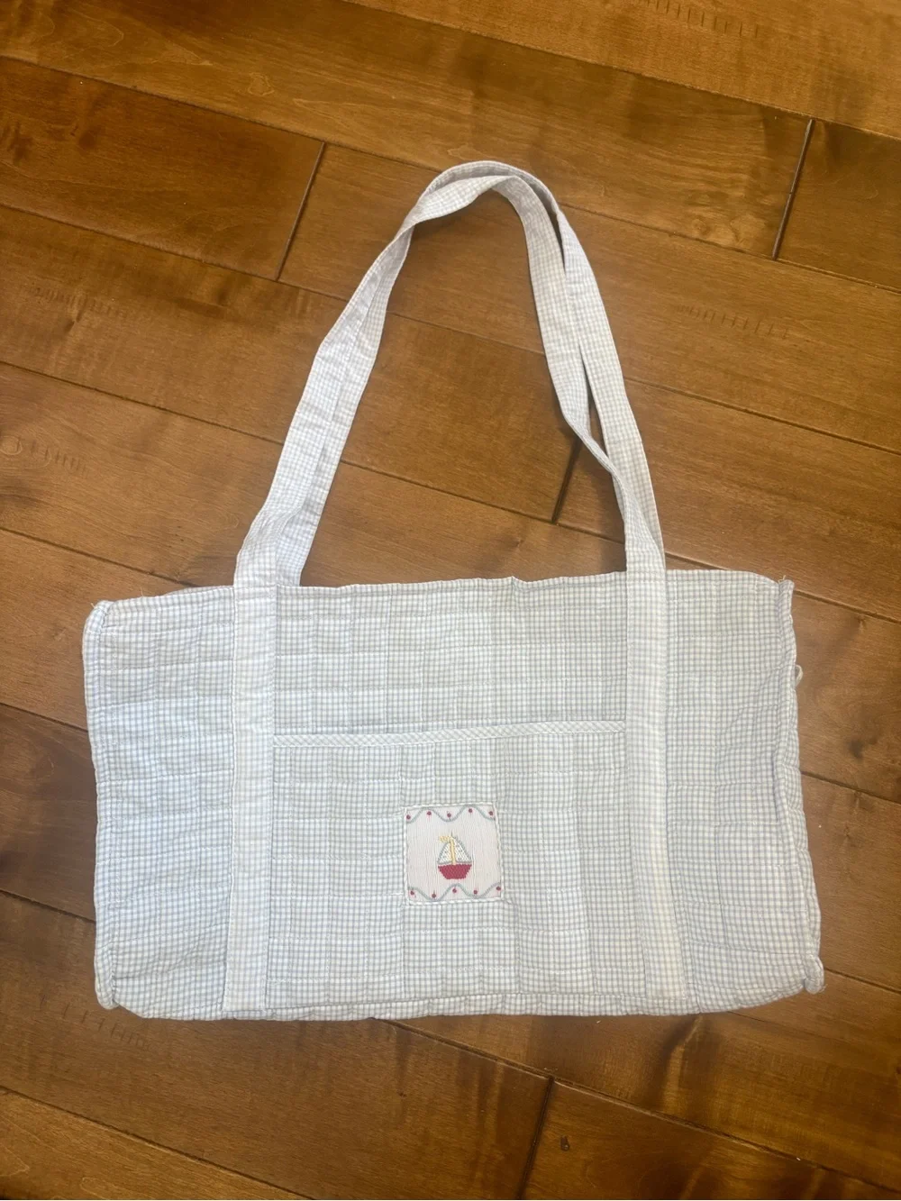 Little English Light Blue Quilted Tote with smocked Sailboat